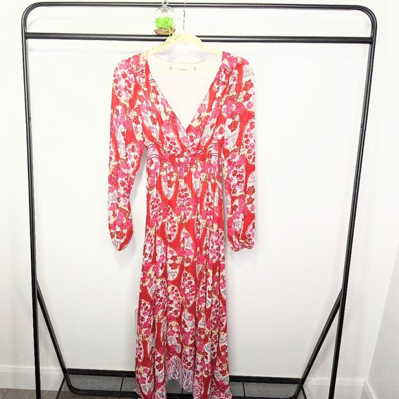 Chelsea & Violet Dresses & Skirts - Chelsea & Violet Red Floral Puff Sleeve Maxi Dress